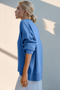 Left side view of Basic Bae Round Neck Dropped Shoulder Sweater