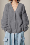 Front view of dark gray Button Up Dropped Shoulder Cardigan