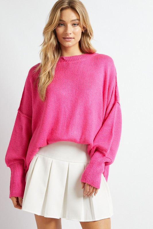 PLUS SOLID BOAT NECK LONG SLEEVE SWEATER