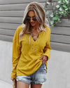 Yellow Faux Button Placket Sweater