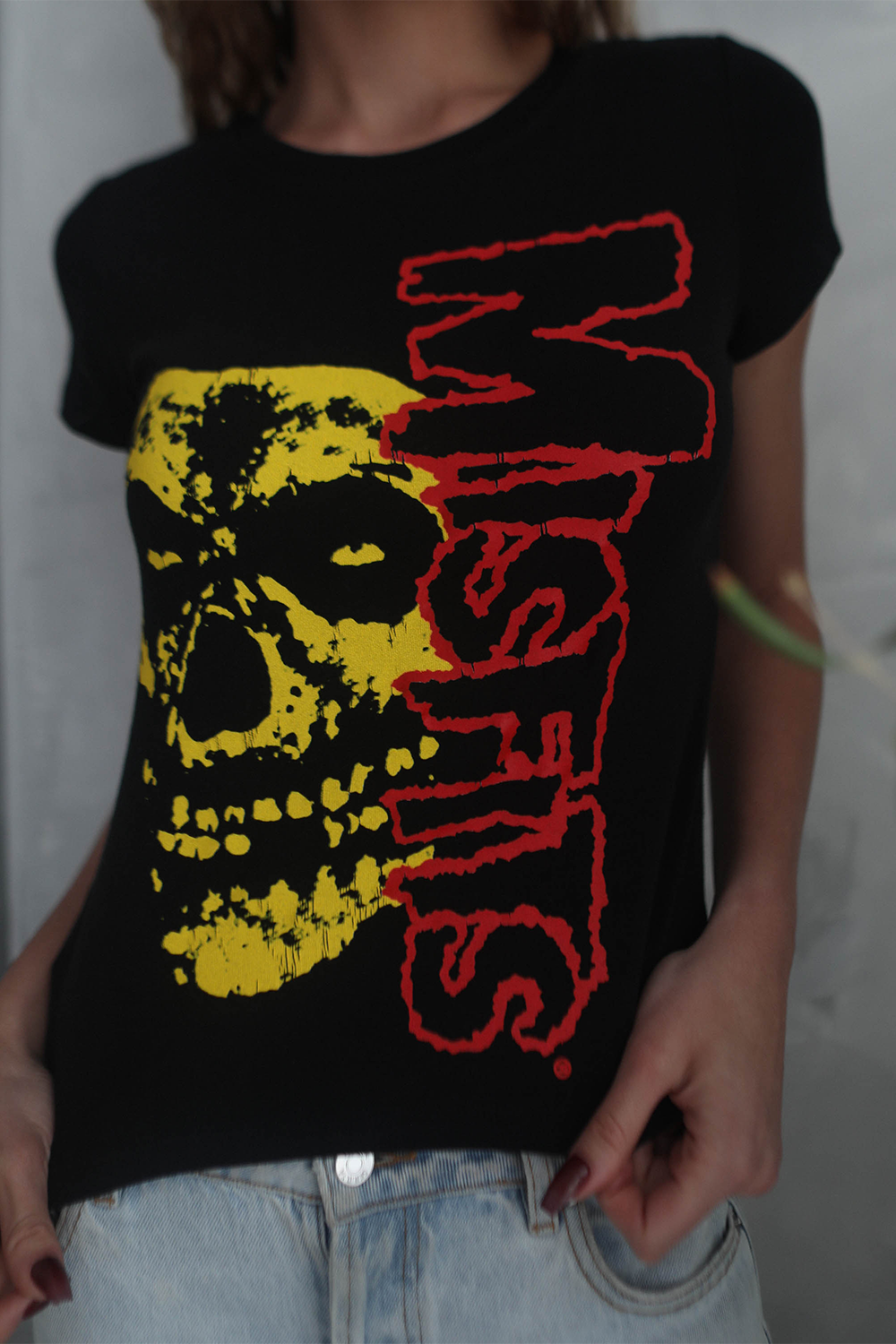 Close up view of Misfits Baby Tee