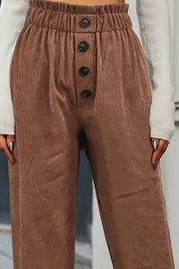 Close up of Decorative Button High Waist Pants