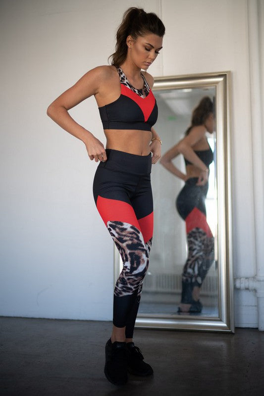 Cheetah Print Active Colorblock Sports Bra