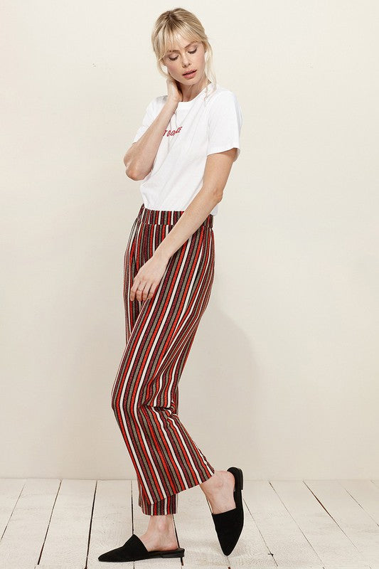 Left side of MULTI STRIPED WIDE LEG PANTS 