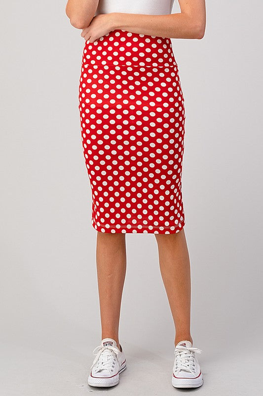 Red polka dot pencil skirt