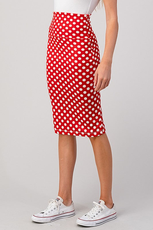 Red polka dot pencil skirt