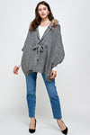 Hoodie Sweater Cardigan Poncho Fur Trim Top