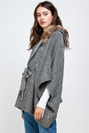 zoom in left side view of Hoodie Sweater Cardigan Poncho Fur Trim Top