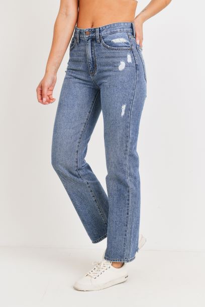 SUPER HIGH RISE DAD JEANS W/ HEM DISTRESS