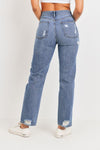 SUPER HIGH RISE DAD JEANS W/ HEM DISTRESS