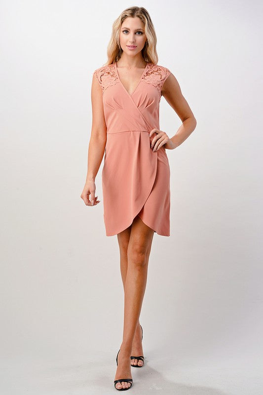 Lace Shoulder Overlap Dress