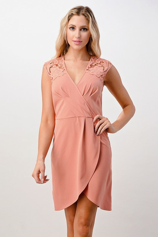 Lace Shoulder Overlap Dress