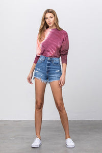 High Waist Long Fray Denim Shorts