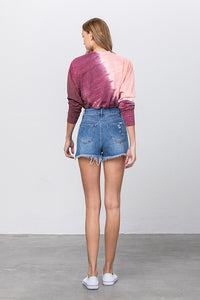 High Waist Long Fray Denim Shorts