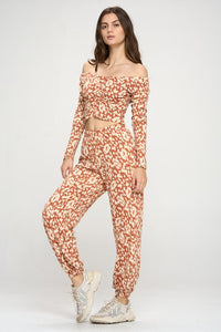 Jogger and Off shoulder top loung wear set leopard