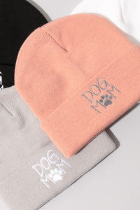 Dog Mom Embroidery Solid Cuffed Beanie