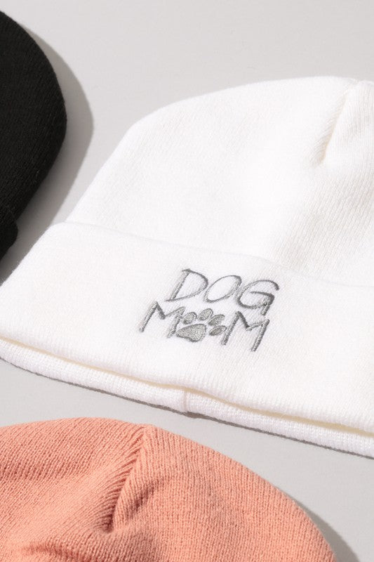 Dog Mom Embroidery Solid Cuffed Beanie