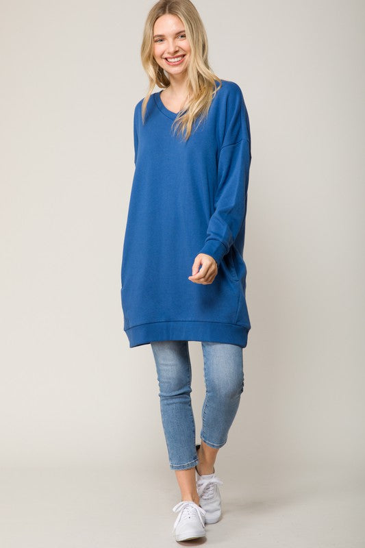 Oversized V Neck Sweatshirt Pullover Tunic