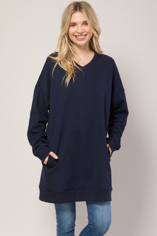 Oversized V Neck Sweatshirt Pullover Tunic