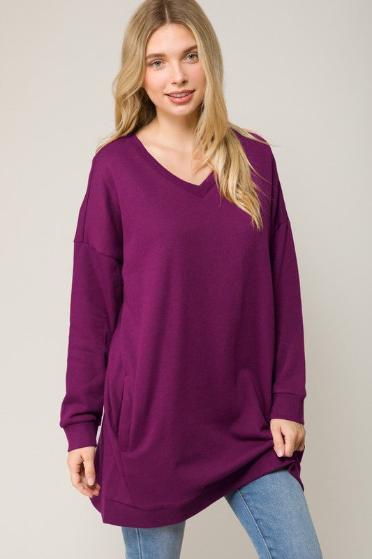 Oversized V Neck Sweatshirt Pullover Tunic