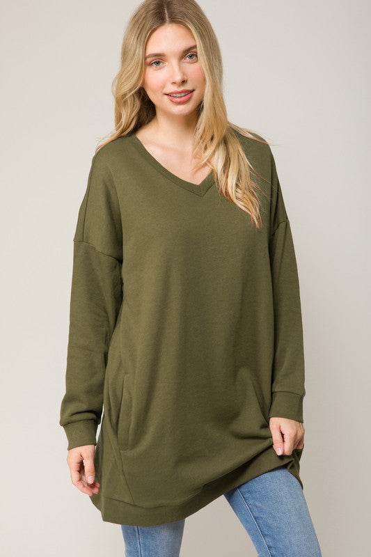 Oversized V Neck Sweatshirt Pullover Tunic