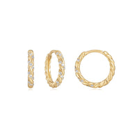 14k Gold & Diamond Twisted Huggie Hoops by eklexic