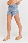 CURVED FRAY HEM JEAN SHORTS