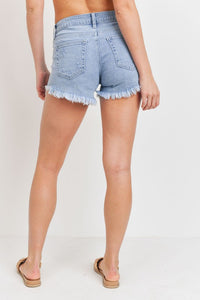 CURVED FRAY HEM JEAN SHORTS