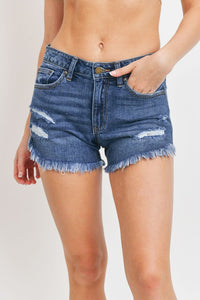 CURVED FRAY HEM JEAN SHORTS