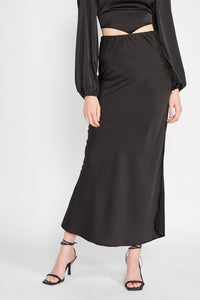 Black BIAS CUT MAXI SKIRT WITH SLIT