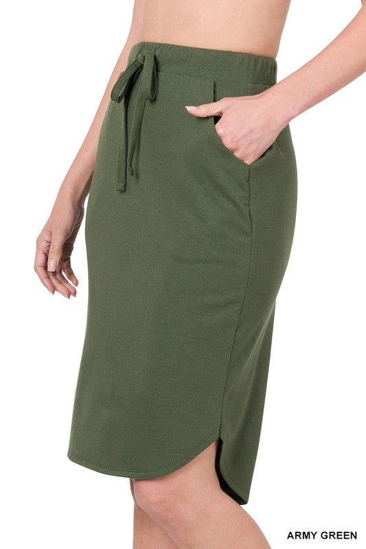 SELF TIE TULIP HEM SKIRT WITH SIDE POCKETS