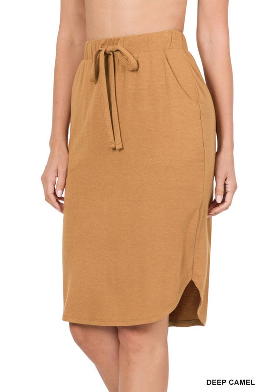 SELF TIE TULIP HEM SKIRT WITH SIDE POCKETS