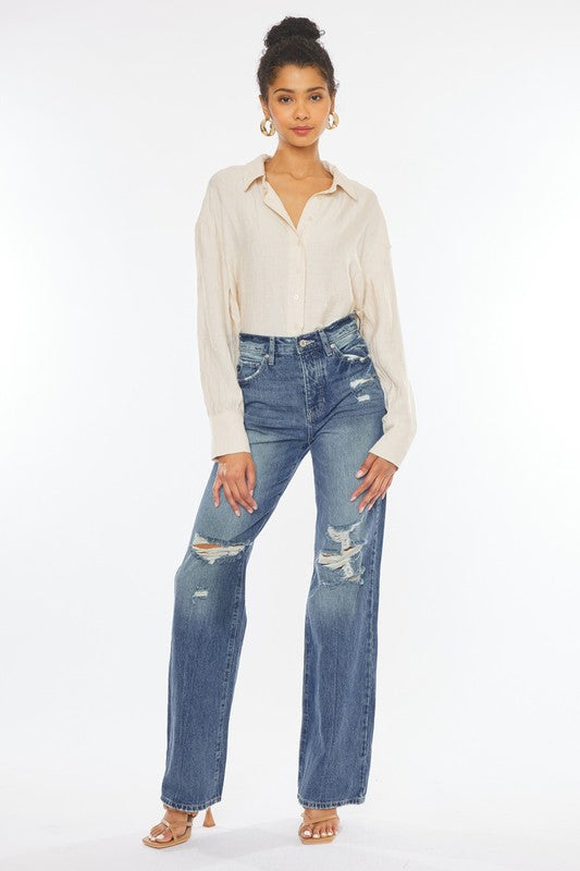 ULTRA HIGH RISE DISTRESSED NINETIES FLARE-KC8682M