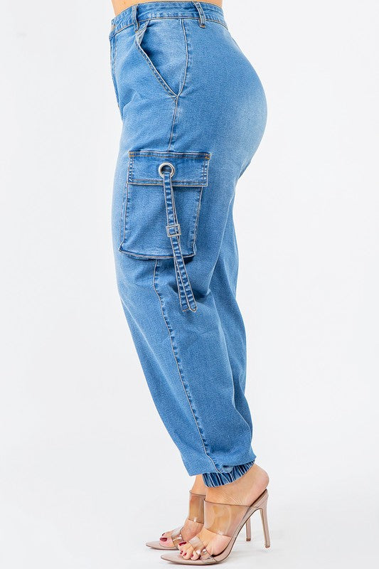 PLUS SIZE HIGH WAIST JOGGER STYLE CARGO PANTS