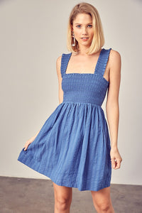 SMOCKED RUFFLE DETAIL DRESS