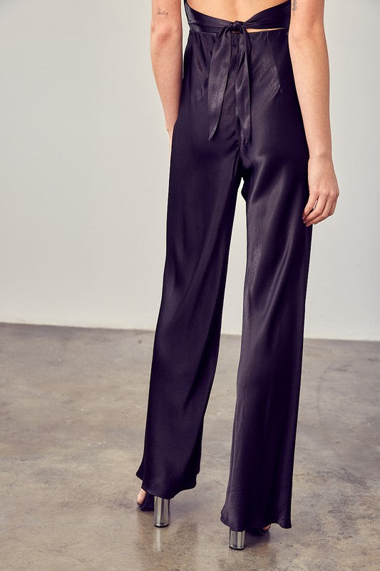 View of the back of SATIN FLARED PANTS