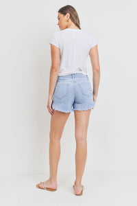 CURVED FRAY HEM JEAN SHORTS