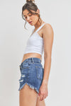 CURVED FRAY HEM JEAN SHORTS