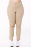 close up front view of Ultra Comfy Stretchy Office Slacks-taupe