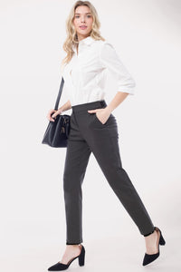 view of pocket on Ultra Comfy Stretchy Office Slacks-charcoal 