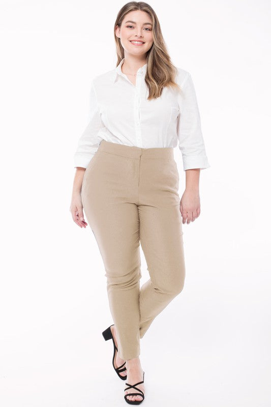 Front view of Ultra Comfy Stretchy Office Slacks-taupe