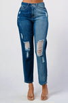 DISTRESSED TWO TONE WASH BAGGY MOM JEAN