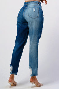 DISTRESSED TWO TONE WASH BAGGY MOM JEAN