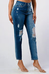 DISTRESSED TWO TONE WASH BAGGY MOM JEAN