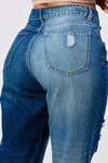 DISTRESSED TWO TONE WASH BAGGY MOM JEAN