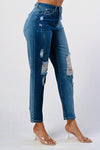 DISTRESSED TWO TONE WASH BAGGY MOM JEAN