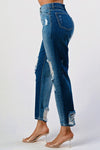 DISTRESSED TWO TONE WASH BAGGY MOM JEAN