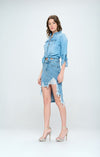 FRONT DESTROYED DENIM SKIRT