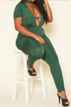 Plus Size Deep V Neck Bodycon Jumpsuit