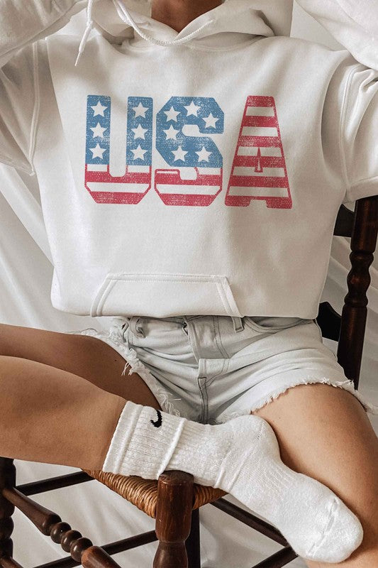 BIG USA STARS STRIPE GRAPHIC HOODIE PLUS SIZE